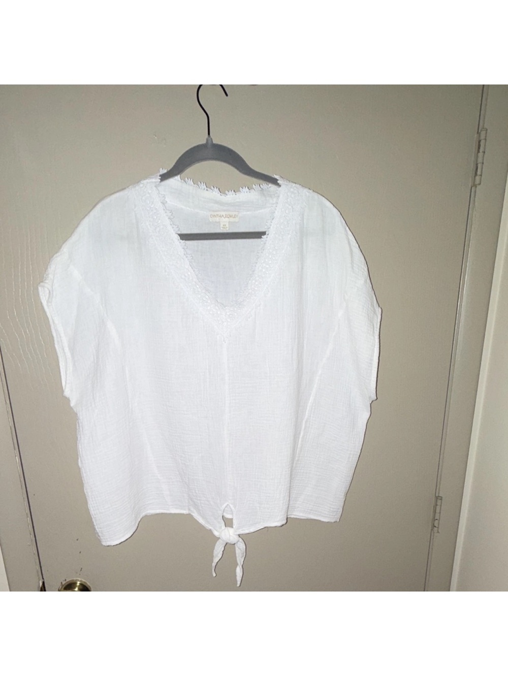 Cynthia Rowley White V-Neck Tie-Hem Gauze Tunic